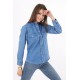Kadın Apoletli Mavi Kot Gömlek