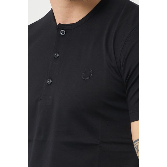 Erkek Düğmeli Merserize Siyah T-shirt