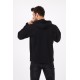Erkek Siyah Kapüşonlu Rahat Kesim Kanguru Cepli Uzun Kollu Pike T-shirt