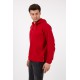 Erkek Kırmızı Kapüşonlu Rahat Kesim Kanguru Cepli Uzun Kollu Pike T-shirt
