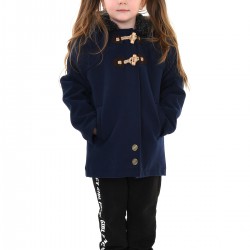 Kız Çocuk Lacivert Kapüşonlu Kaşe Palto 