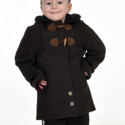  Kız Çocuk Koyu Kahverengi Kapüşonlu Kaşe Palto