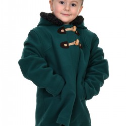 Kız Çocuk Yeşil Kapüşonlu Kaşe Palto