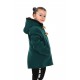 Kız Çocuk Yeşil Kapüşonlu Kaşe Palto
