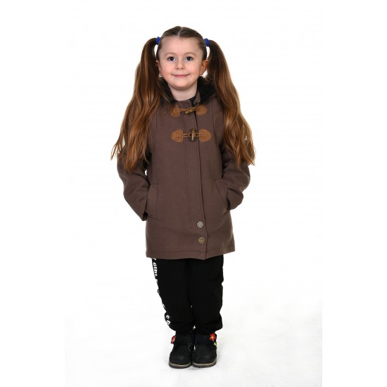 Kız Çocuk Kahverengi Kapüşonlu Kaşe Palto